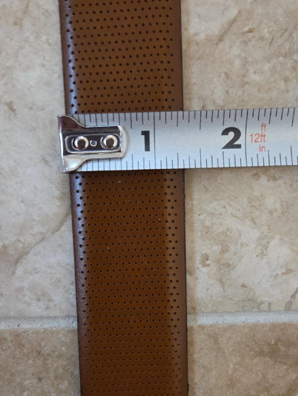 MEN'S JOHNSTON & MURPHY BROWN CALFSKIN LEATHER PERFORATED BELT SILVER BUCKLE 40